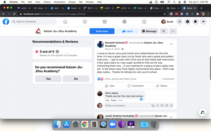 Kaizen Jiu-Jitsu Academy Facebook Review Mentioning Scott