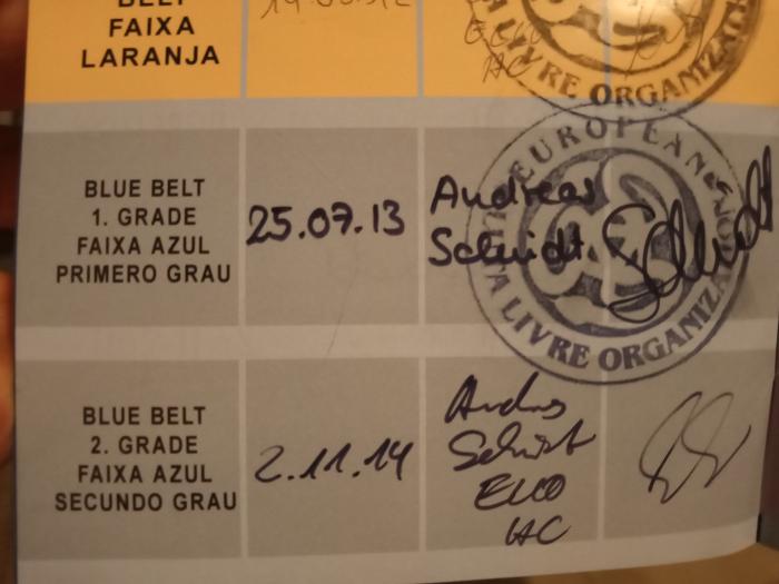 Blue belt · July 25, 2013 · Promoted by Andreas Schmidt'Andyconda'
