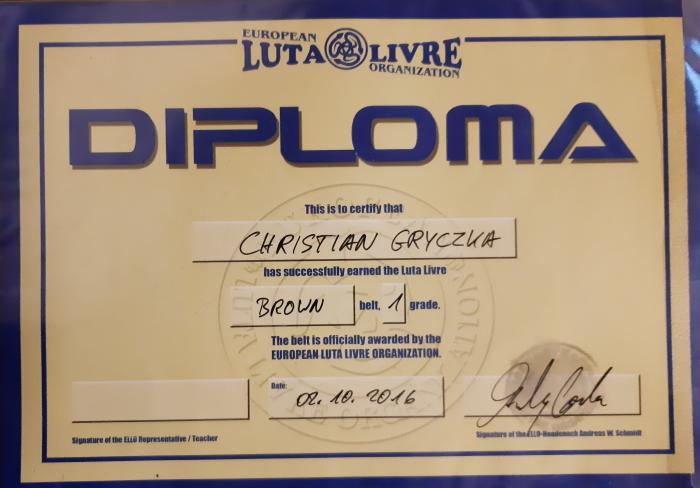 Brown belt · October 2, 2016 · Promoted by Andreas Schmidt