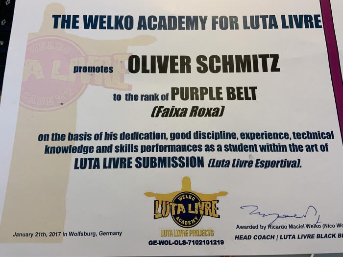 Purple belt · January 21, 2017 · Promoted by Nico Welko