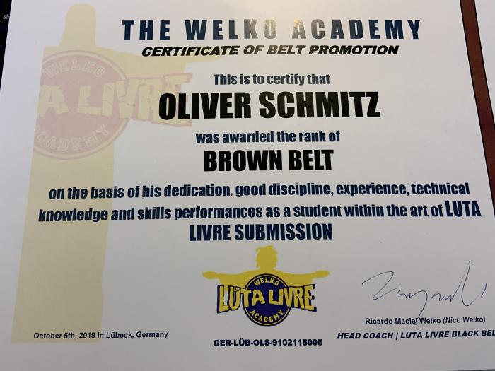 Brown belt · October 5, 2019 · Promoted by Nico Welko