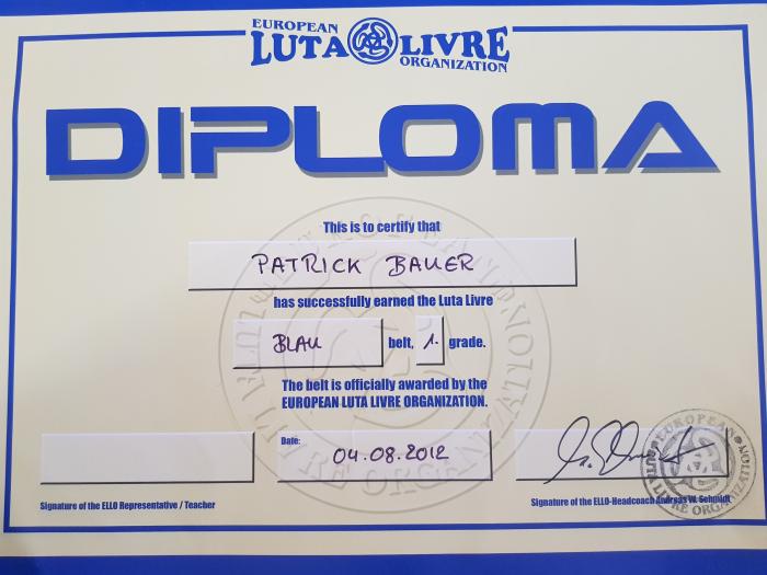 Blue belt · August 4, 2012 · Promoted by Andreas Schmidt