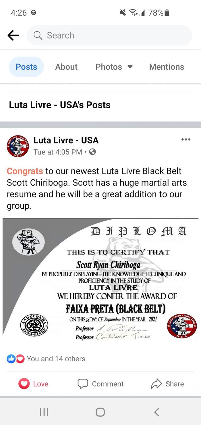 Black belt · September 28, 2021 · Promoted by Aurelio DeLaRosa