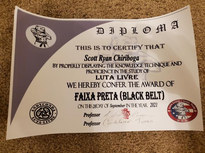 Luta Livre USA Black Belt Rank Certificate