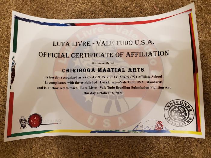 Luta Livre USA Affiliate School Certificate