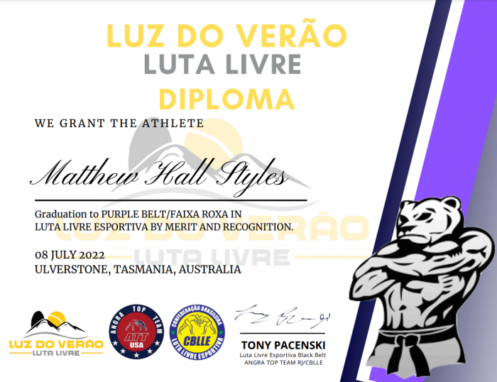 Purple belt · July 7, 2022 · Promoted by Tony Pacenski