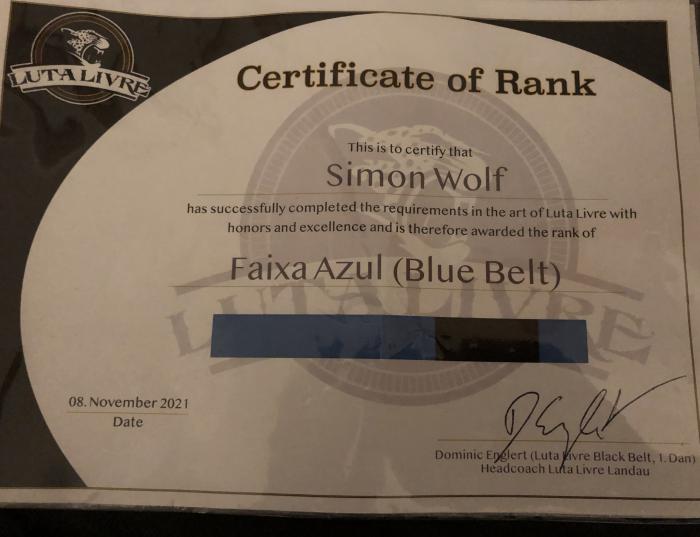 Blue belt · November 7, 2021 · Promoted by Dominic Englert