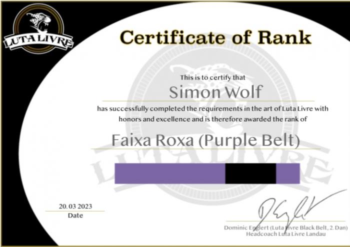 Purple belt · March 20, 2023 · Promoted by Dominic Englert