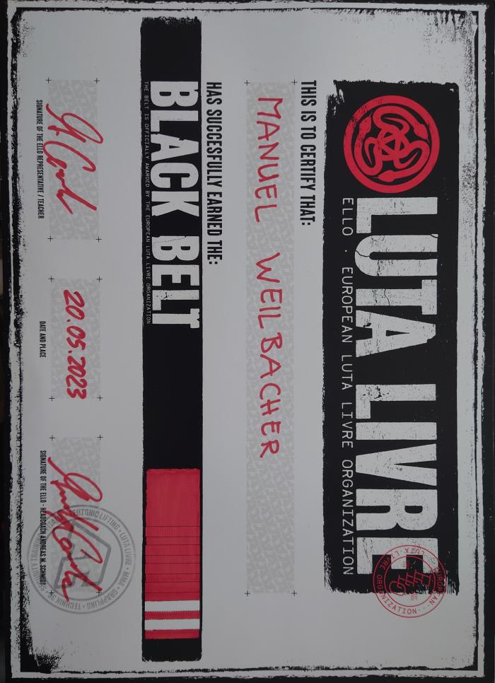 Black belt 2nd degree · May 20, 2023 · Promoted by Andreas "Andyconda" Schmidt
